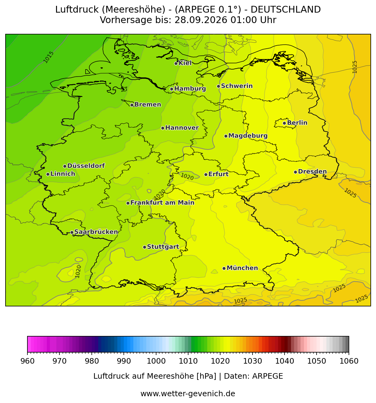 ARPEGE (0,1°) Luftdruck