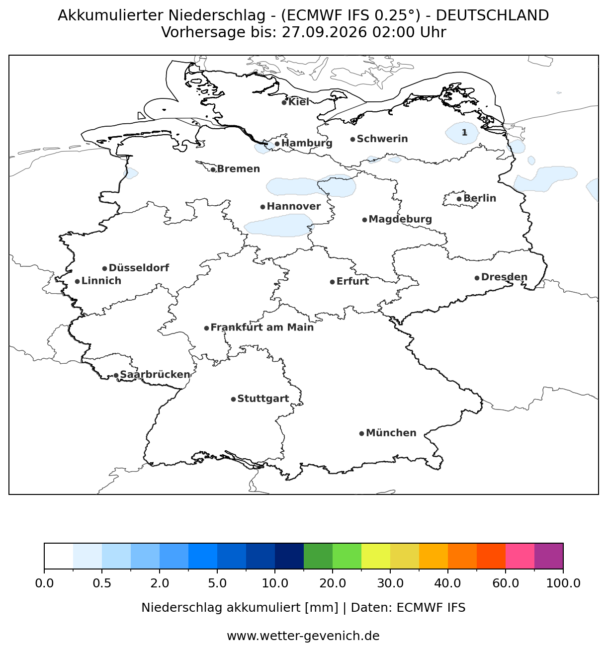 ECMWF IFS (0,25°) Niederschlag Lauf 26.09.2026 · 12:00 UTC