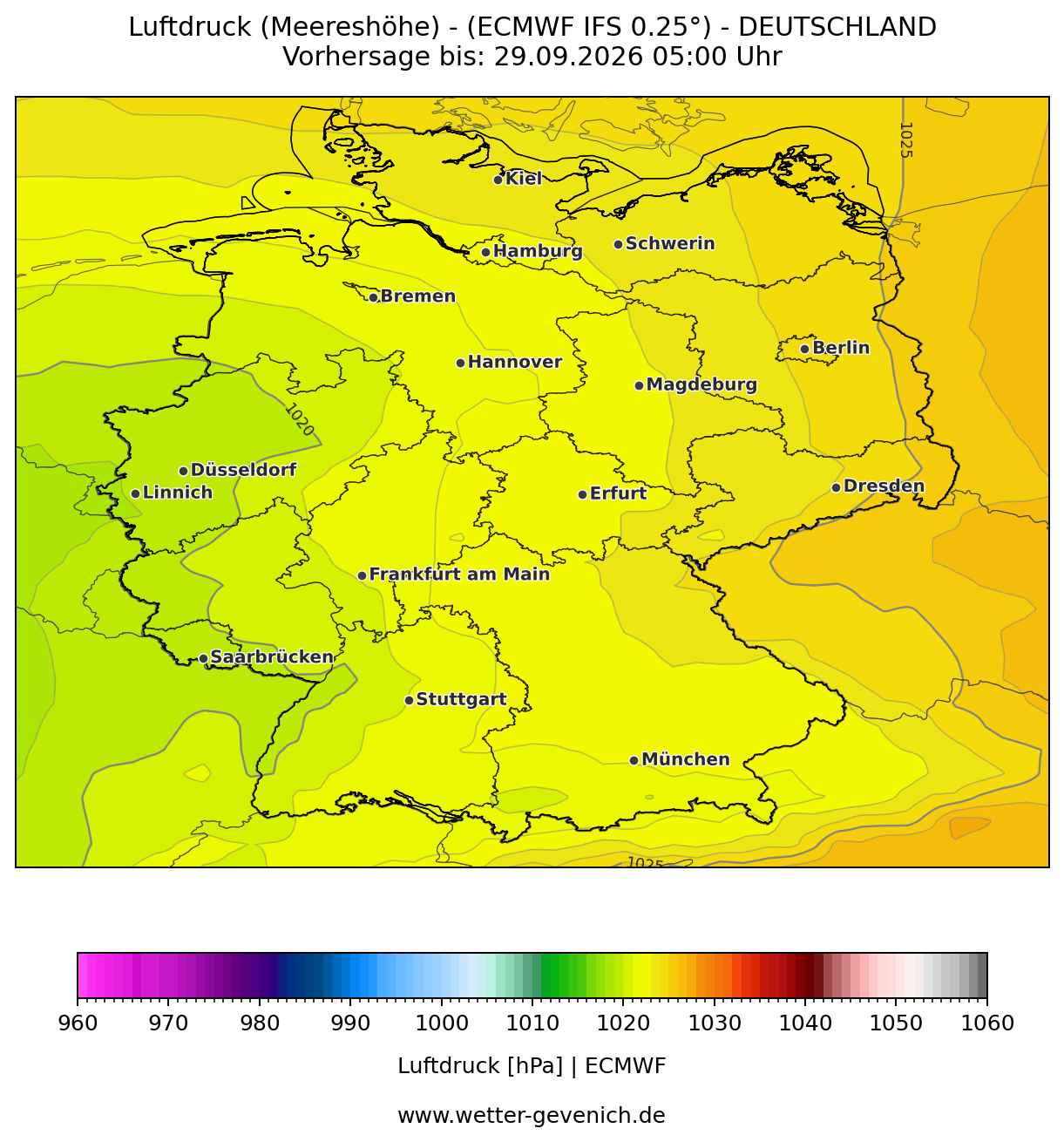 ECMWF IFS (0,25°) Luftdruck Lauf 27.09.2026 · 12:00 UTC
