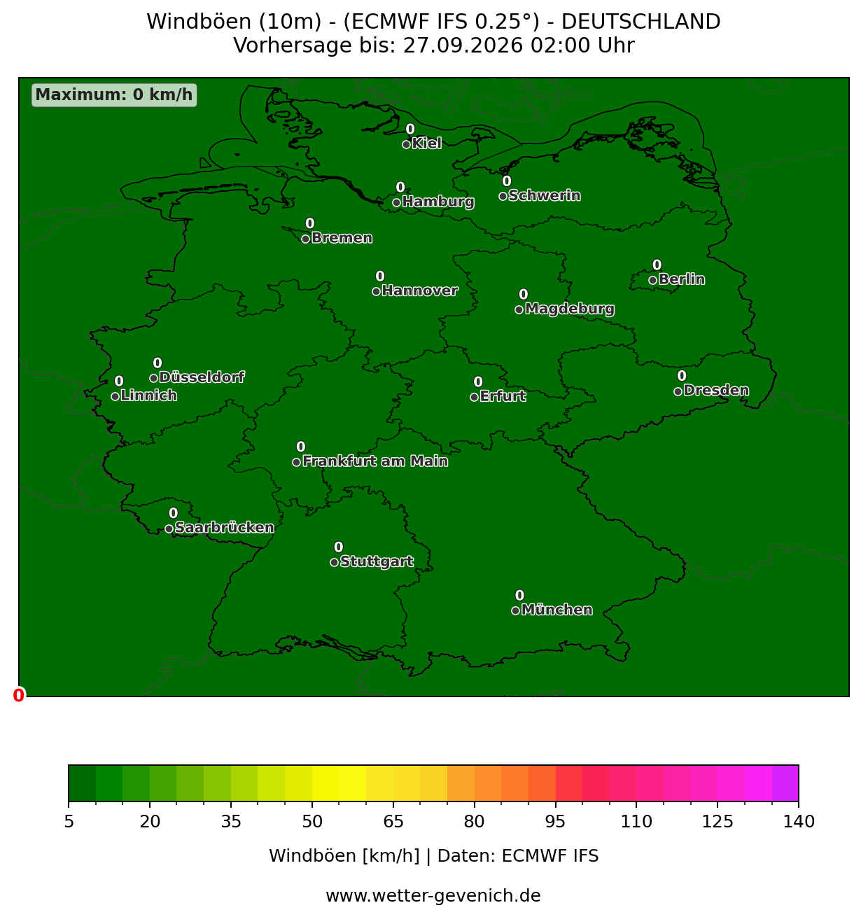 ECMWF IFS (0,25°) Windböen Lauf 27.09.2026 · 00:00 UTC