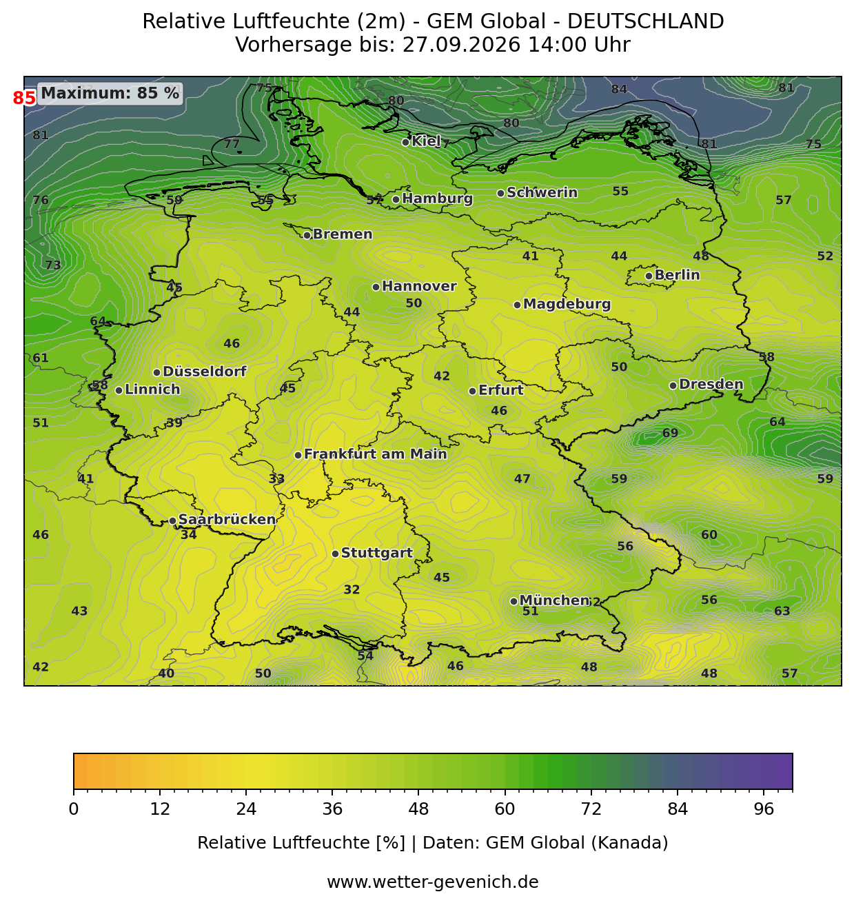 GEM Canada (15 km) Luftfeuchte Lauf 27.09.2026 · 00:00 UTC