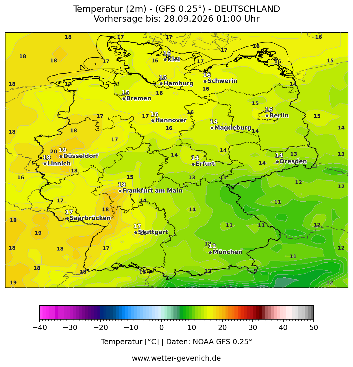 GFS (0,25°) Temperatur (2 m)