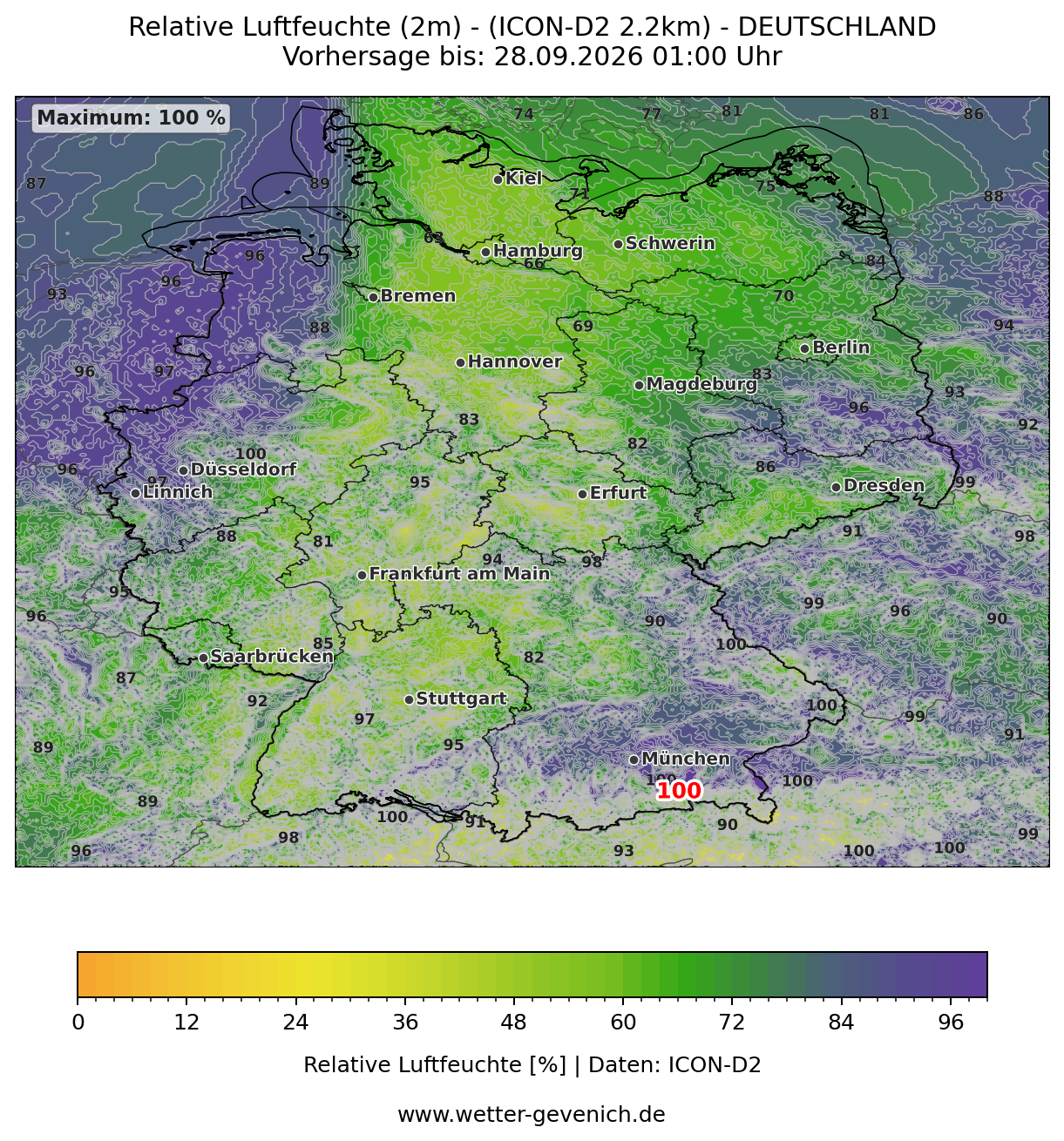 ICON-D2 (2,2 km) Luftfeuchte
