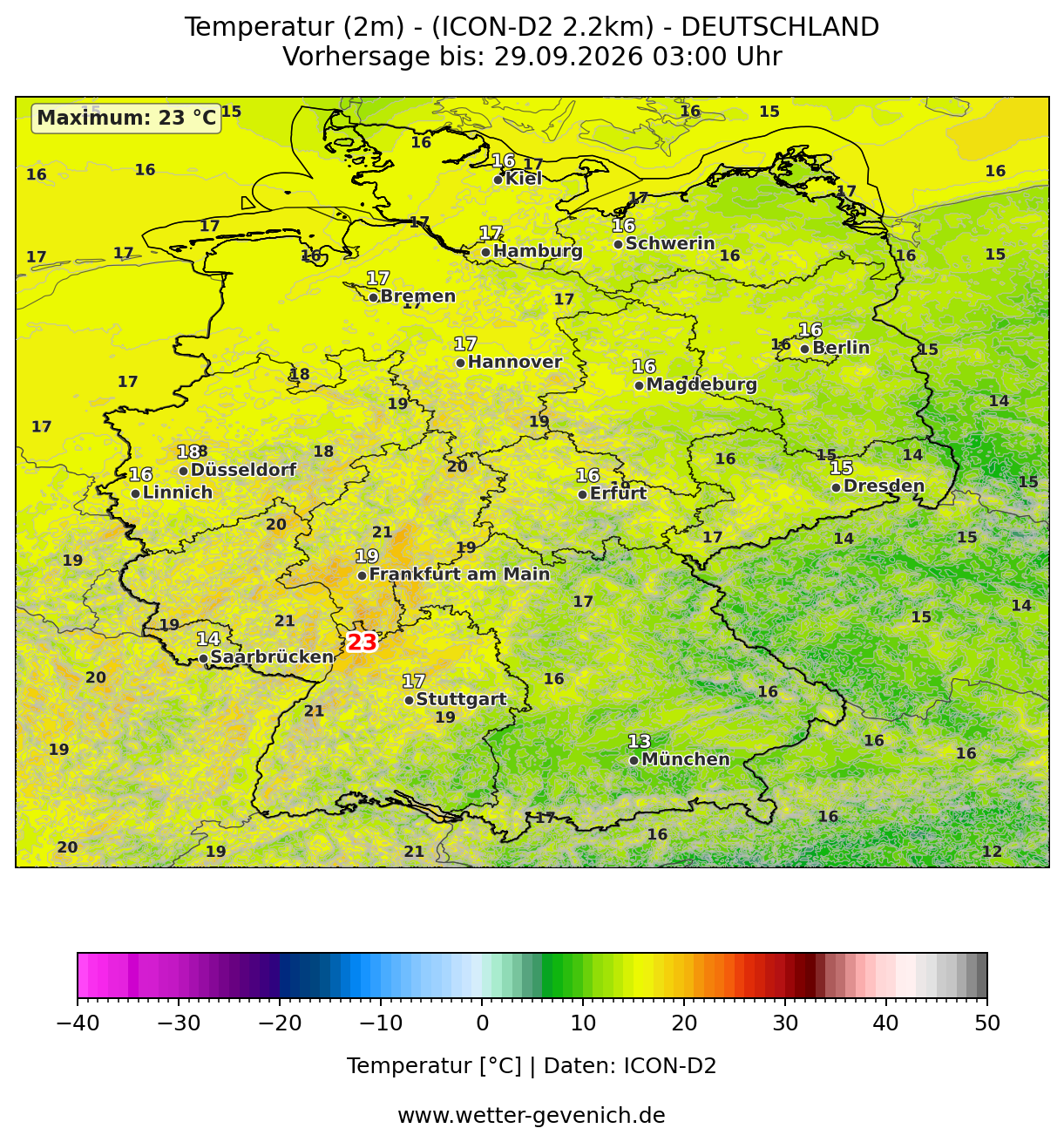 ICON-D2 (2,2 km) Temperatur (2 m)