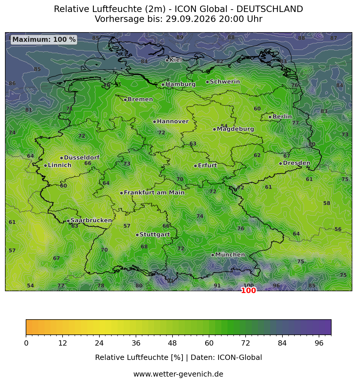 ICON-Global (13 km) Luftfeuchte Lauf 27.09.2026 · 18:00 UTC