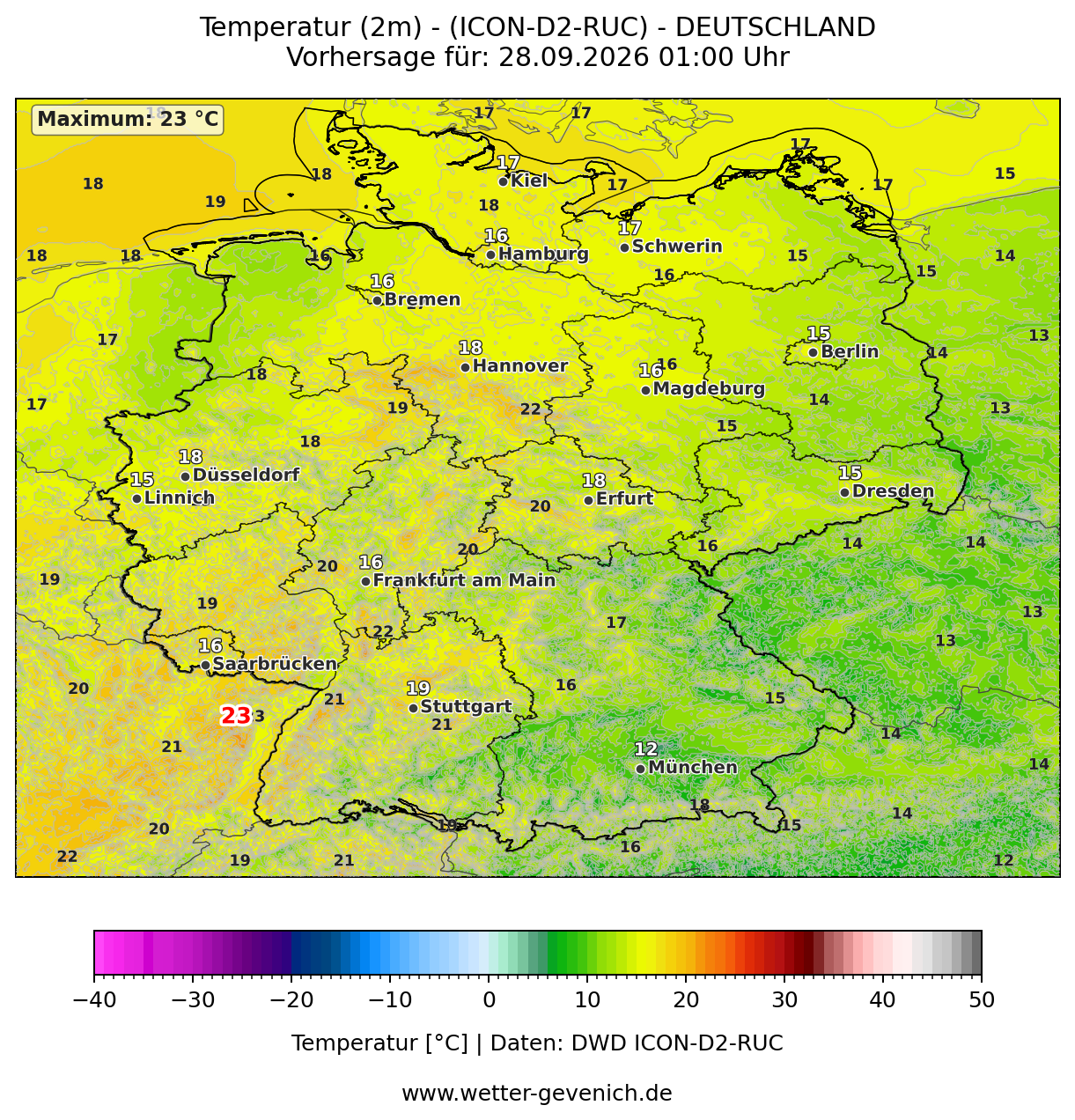 ICON-D2-RUC (2,2 km) Temperatur (2 m)