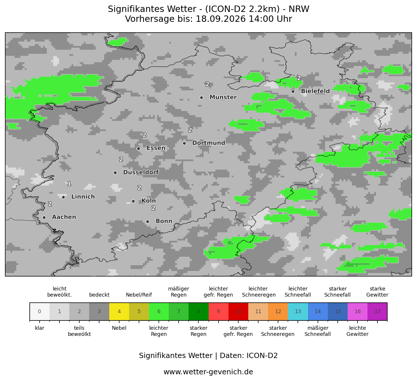 ICON-D2 (2,2 km) Nordrhein-Westfalen · Signifikantes Wetter